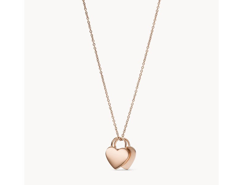 Duo Heart Rose Gold-Tone Stainless Steel Necklace For Women
