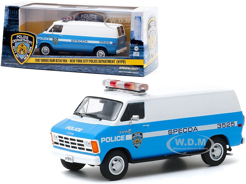 1987 Dodge Ram B250 Van Blue and White New York City Police Department Model Car