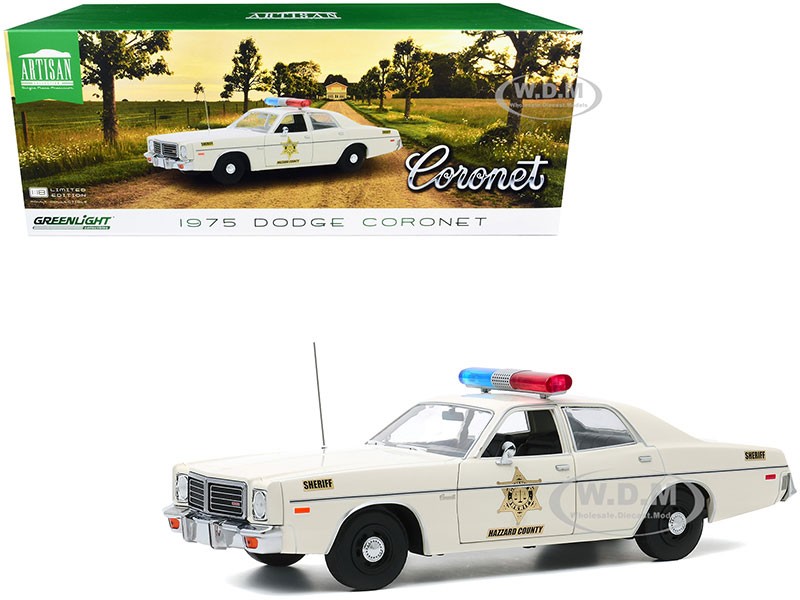 1975 Dodge Coronet Cream Hazzard County Sheriff 1/18 Diecast Model Car