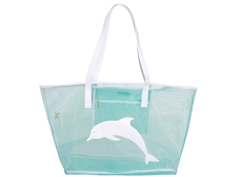 Women's Turquoise Mesh Madison Tote With White Dolphin