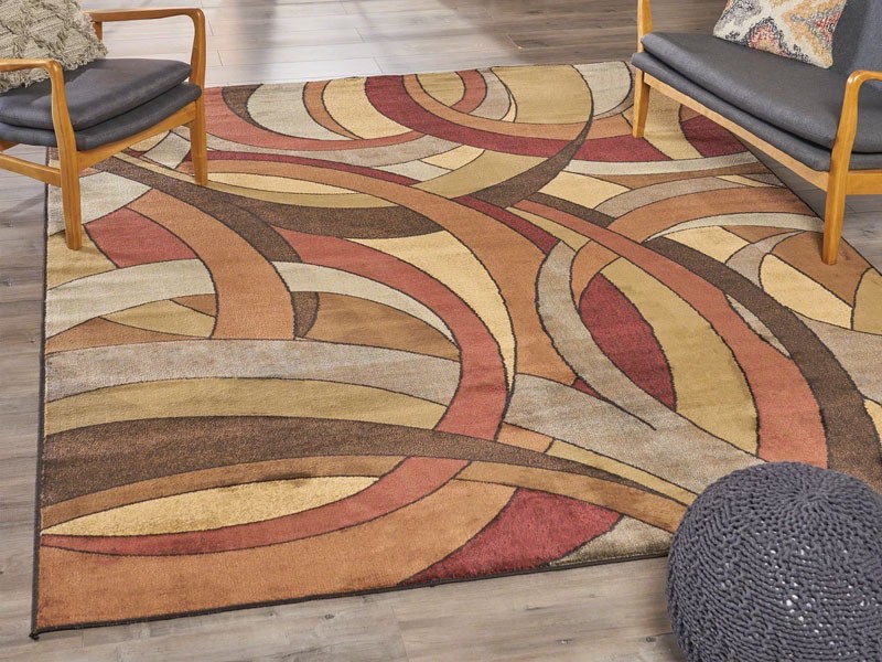 Head Indoor Abstract Ribbon Brown and Multi-Colored Rectangular Area Rug