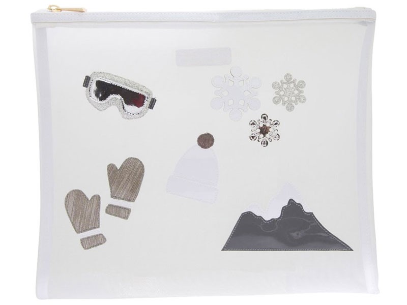 White Mesh Lydia Flat Case with Multicolor Ski Collage For Women