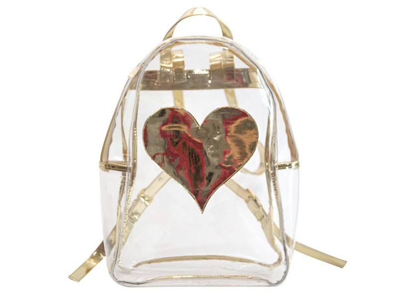 Women's Clear Leila Backpack with Shiny Gold Heart