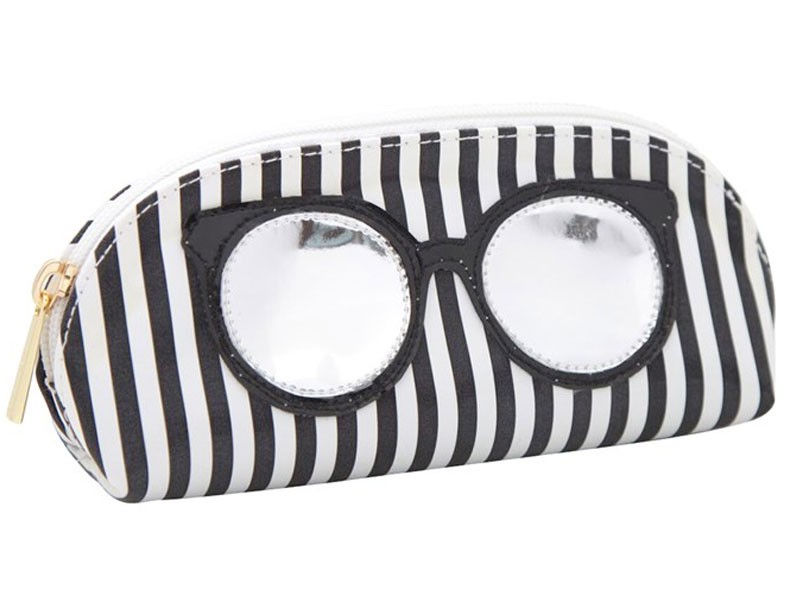 Wide Black Stripes Sunglass Cases with Shiny Silver Semi round sunglasses