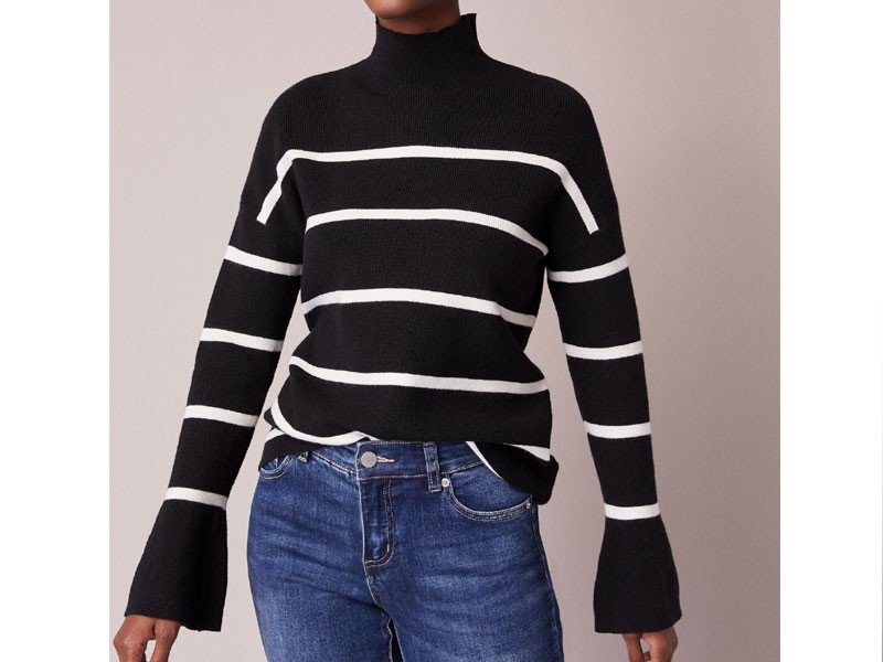 Women's Striped Funnel Neck Sweater