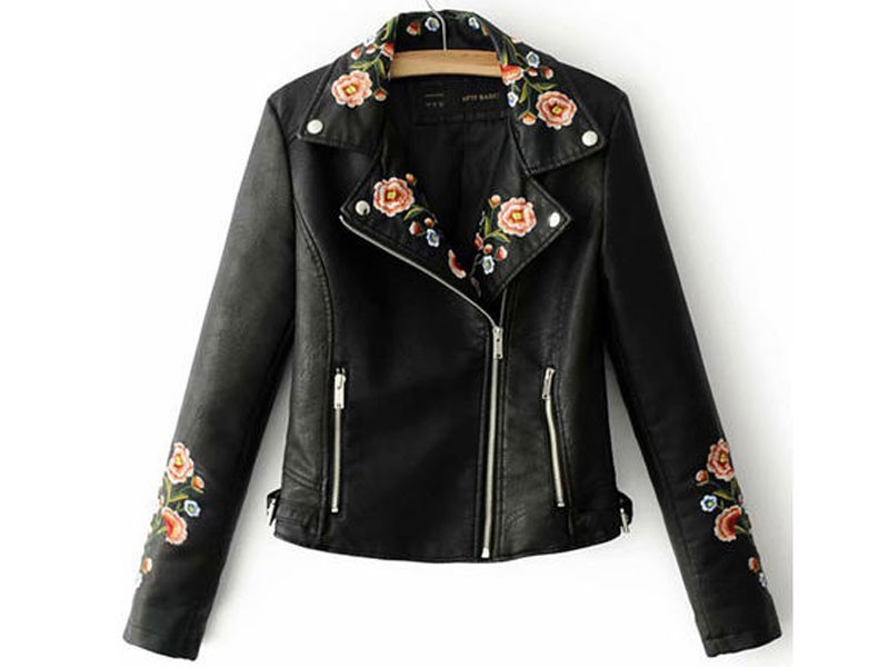 Jhon Peters Women Beautiful Floral Embroidered Leather Jacket For Women