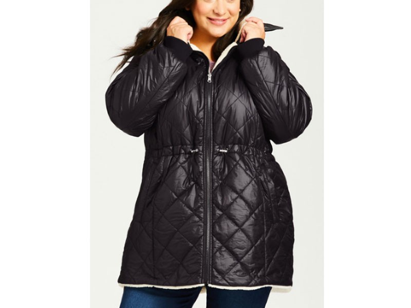 Sherpa Reversible Plain Plus Size Coat Black