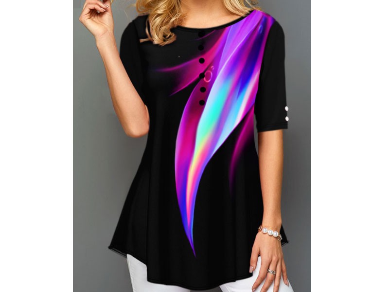 Rainbow Color Printed Round Neck Half Sleeve T-Shirt For Women