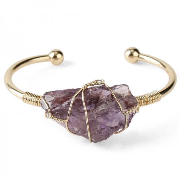 Stone Bangle Gold-color Wire Wrap Irregular Cuff Copper Bracelets for Women