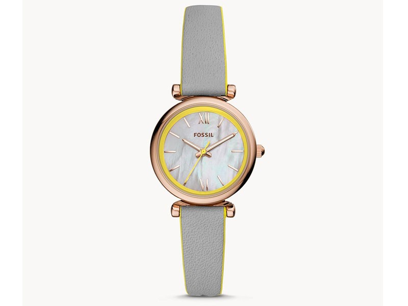 Carlie Mini Three-Hand Gray Leather Watch For Women