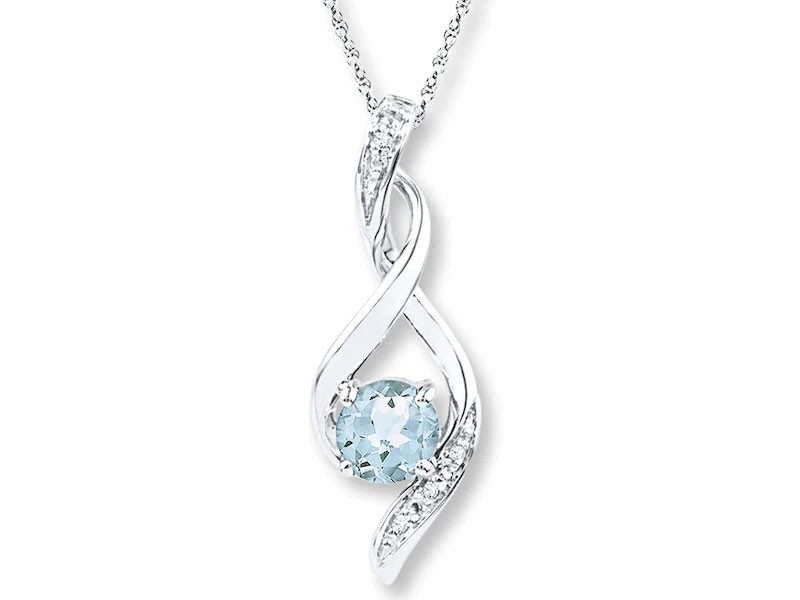 Women's Aquamarine Necklace Diamond Accents Sterling Silver