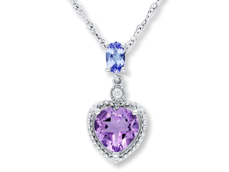 Women's Amethyst Heart Necklace Tanzanite & Diamond Sterling Silver