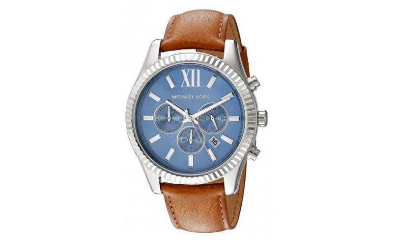 Michael Kors Lexington Blue Dial Leather Strap Chronograph Men's Watch MK8537