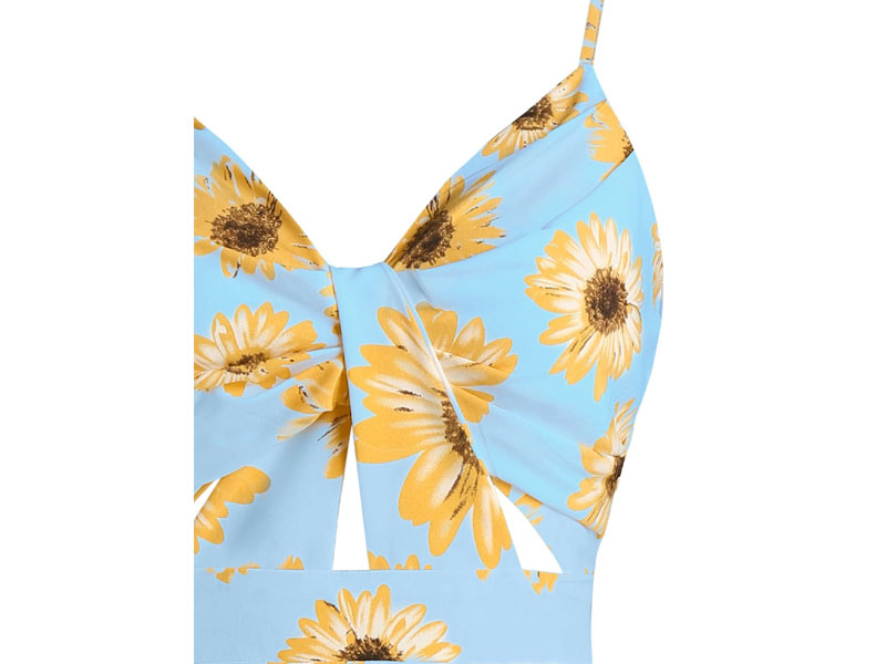 Women's Sunflower Print Spaghetti Strap High Low Dress