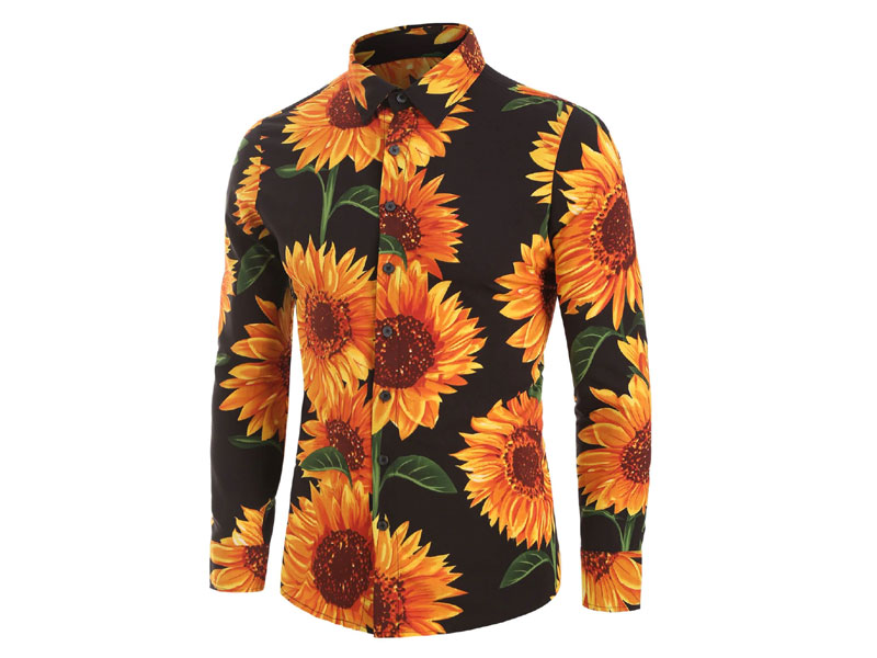 Men's Sunflower Print Long Sleeve Button Up Shirt
