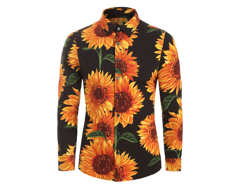 Men's Sunflower Print Long Sleeve Button Up Shirt