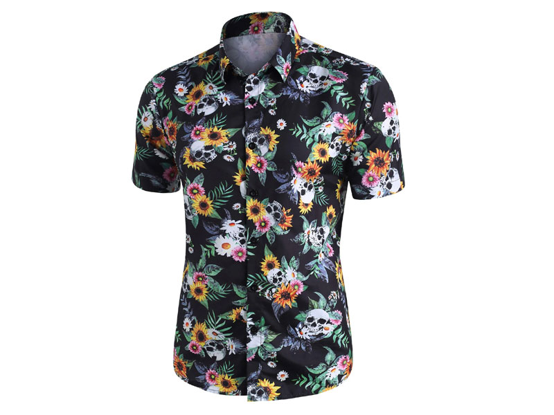 Men's Skull Ditsy Floral Button Up Casual Shirt