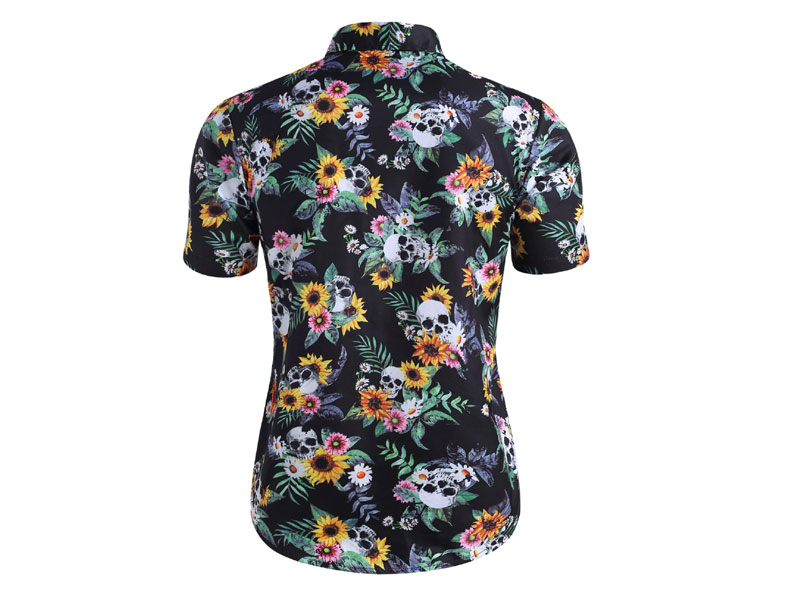 Men's Skull Ditsy Floral Button Up Casual Shirt