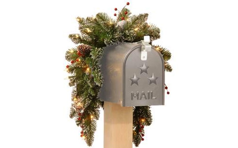 National Tree Company 36 Glittery Mountain Spruce Mailbox Swag with Battery Ope