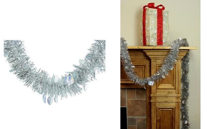 F.C. Young 12' Silver Christmas Tinsel Garland with Holographic Polka Dots - Unl
