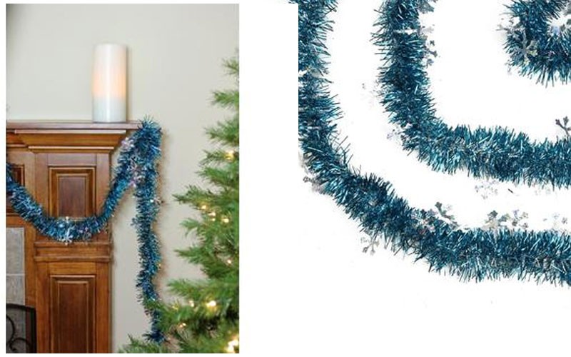 Northlight 50' Dark Turquoise Blue Christmas Tinsel Garland with Holographic Sno