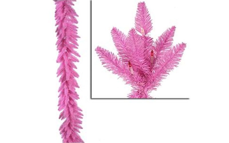 Vickerman 9' x 14 Pre-Lit Pink Ashley Spruce Christmas Garland - Clear & Pink L