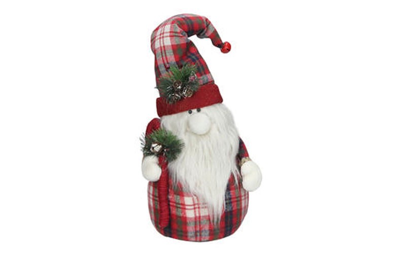 Northlight 19.25-Inch Red Plaid Sitting Santa Gnome with Candy Cane Plush Table Top 