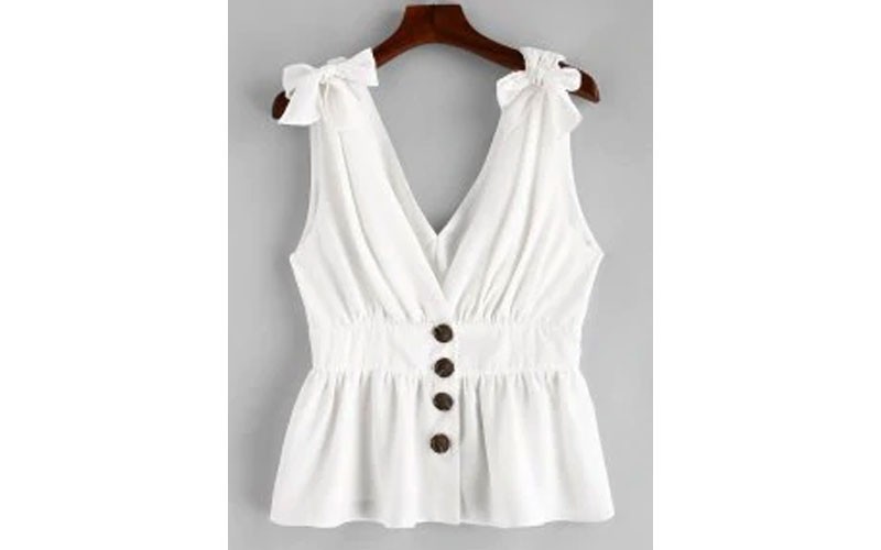 Zaful Knotted Button Up Tank Top White