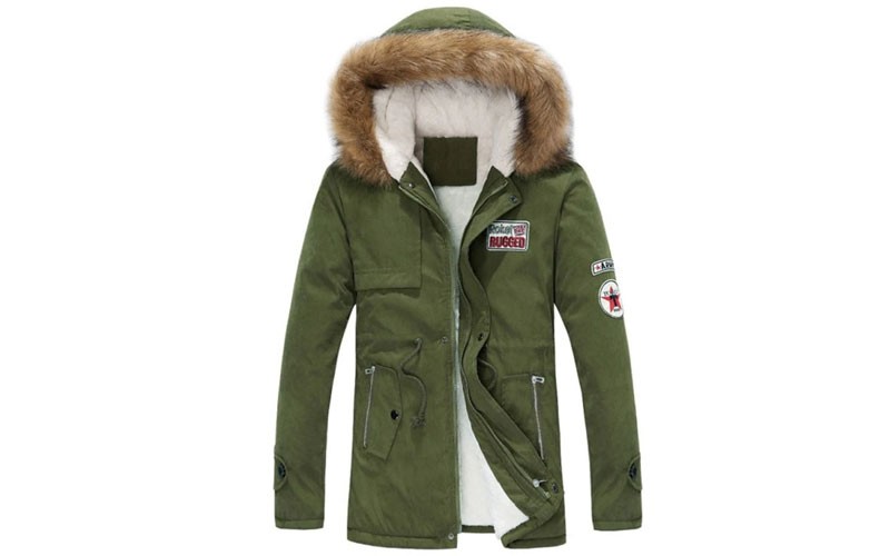 Faux Fur Hood Fluffy Lined Jacket Army Green