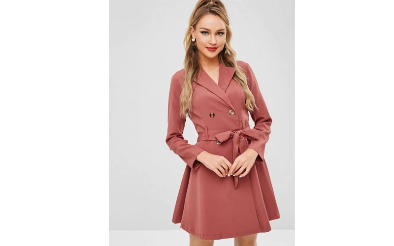 Zaful Lapel Double Breasted Belted Dress