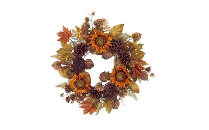 Melrose Pack of 2 Orange and Brown Sunflower and Pine Cone Wreath 24