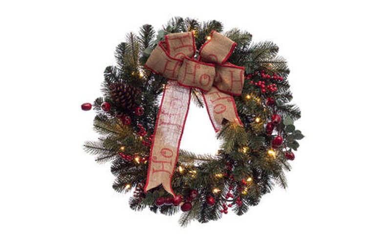 CC Christmas Decor Pre-Lit Berry Pine Artificial Christmas Wreath - 30-Inch, Cle
