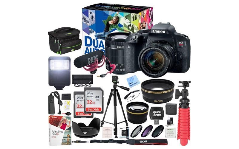 Canon T7i EOS Rebel DSLR Camera Video Creator Kit w/ EF-S 18-55mm Lens 32GB x2 B