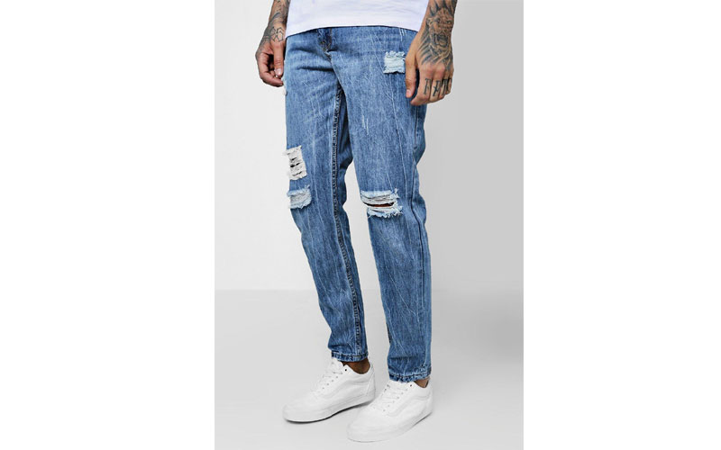 Skinny Fit Rigid Jeans With Ripped Knees