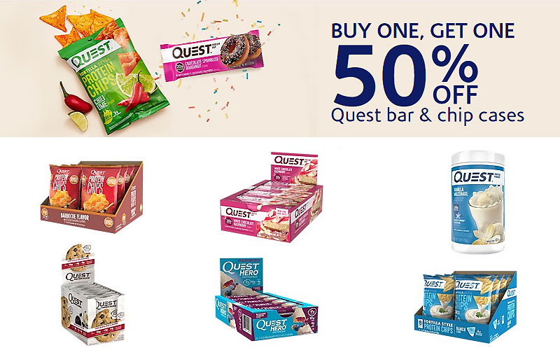Buy 1, Get One 50% Off on Quest Nutrition Bars, Cookies, Chips & More