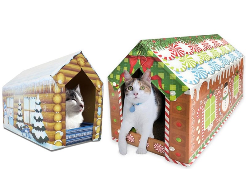 Holiday Cat House and Cat Scratcher with Catnip