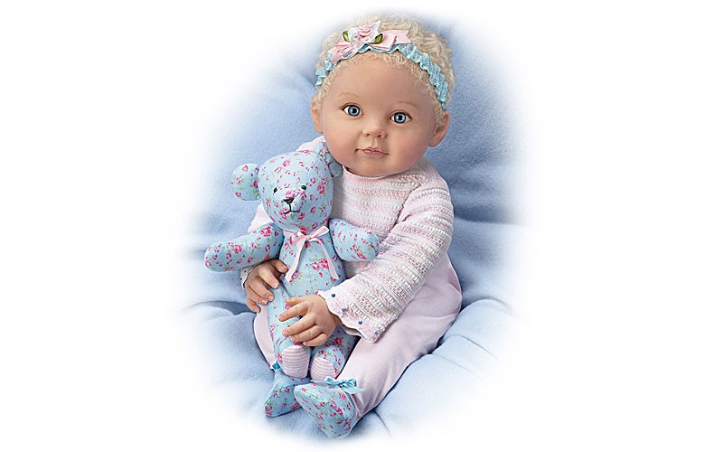 P. Lau Lauren Baby Doll With Coordinating Floral Bear