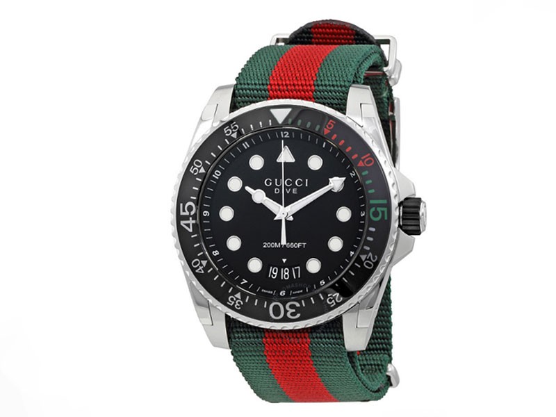 Dive Black Dial Green and Red Nylon Men's Watch