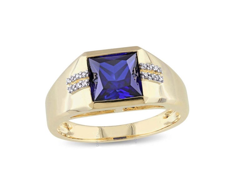 Amour Blue Sapphire Yellow Gold Diamond Men's Ring