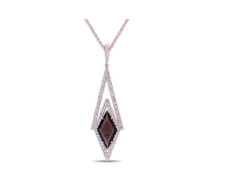 Amour White Sapphire and Smokey Quartz Prism Necklace Gold  Sterling Silver