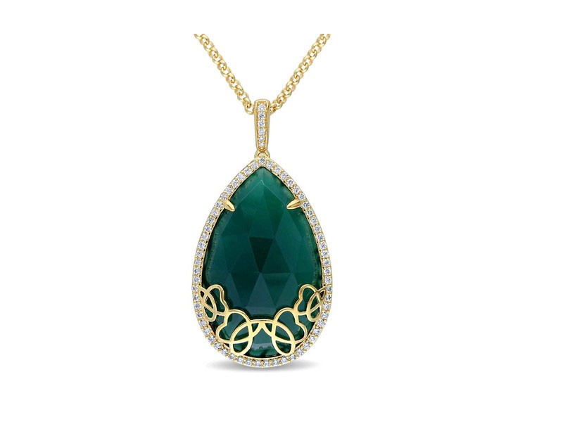 Duchesse Yellow Gold-Plated Sterling Silver Green  Diamond Necklace
