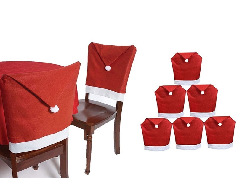 Pack Santa Claus Cap Chair Back Cover Christmas Dinner Table Red Hat