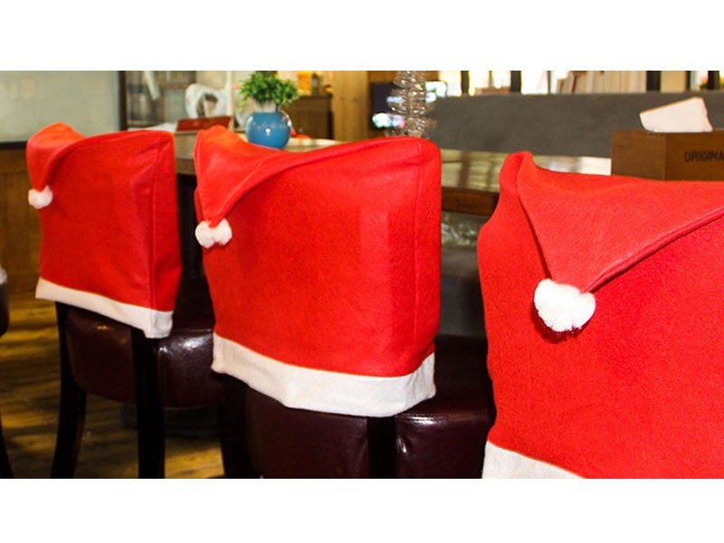 Christmas Santa Claus Hat Design Dining Chair Slipcovers Chair Back Covers