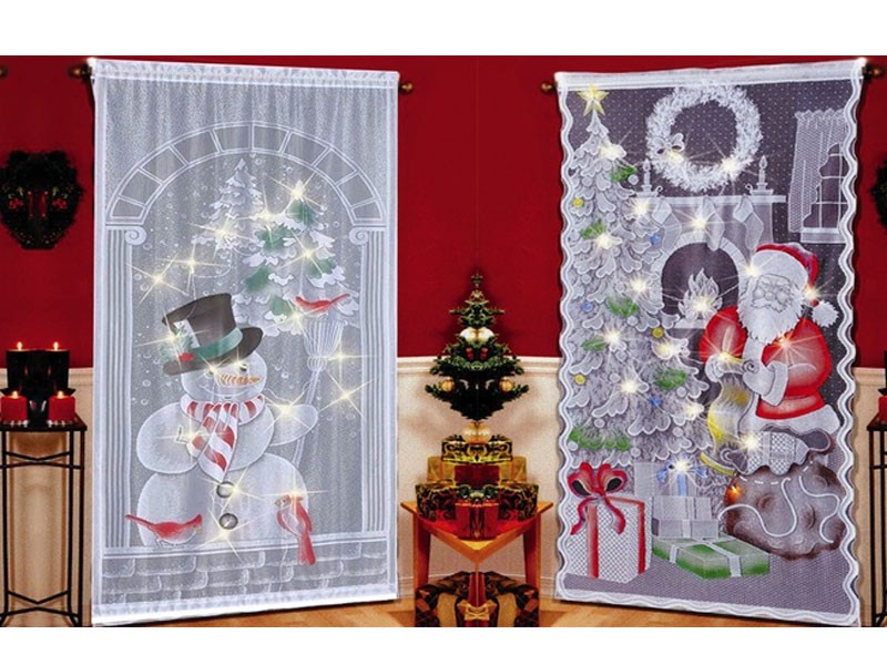 Christmas Lace Curtains Santa Claus Curtains Panel Bedroom Living Room Decor