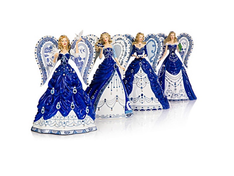 Sparkling Blue Willow Angel Figurine Collection