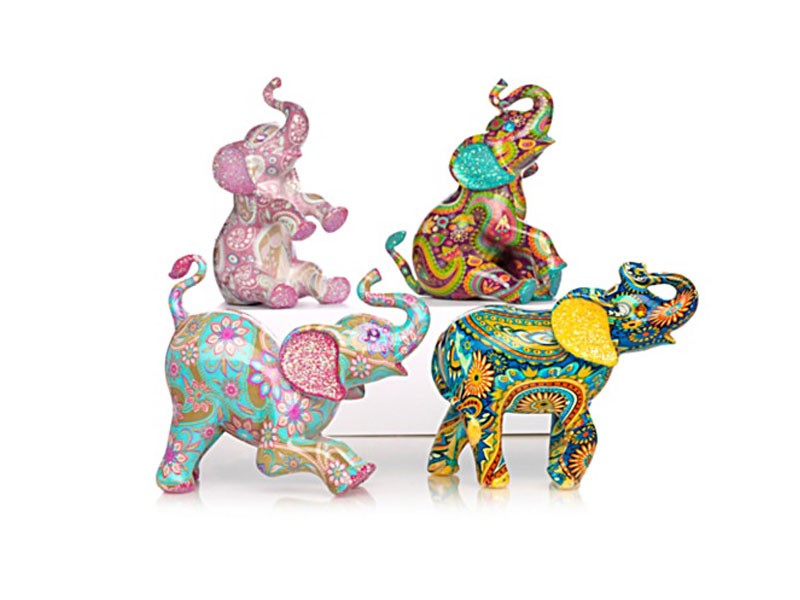 Paisley Patterned Elephant Figurine Collection