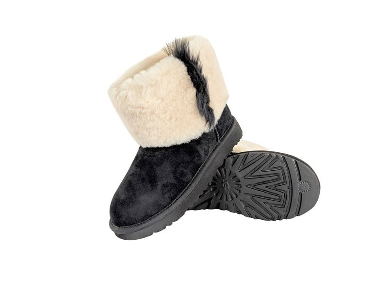 UGG UGG Classic Mini Wisp Cuff Black Suede Sheepskin Boots