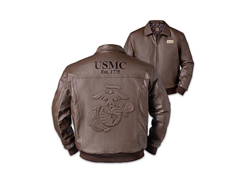 USMC Pride Men's Embossed Leather Bomber Men's Jacket