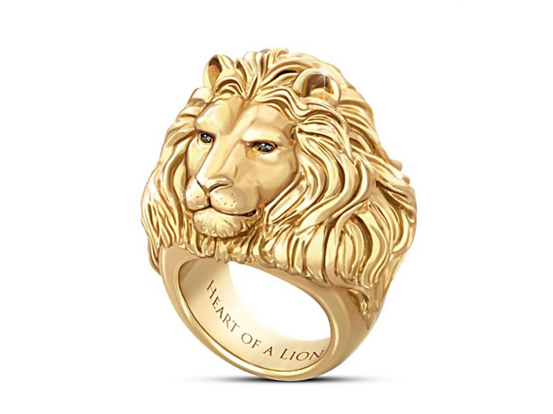 Heart Of A Lion 24K Gold Ion-Plated Men's Sapphire Ring