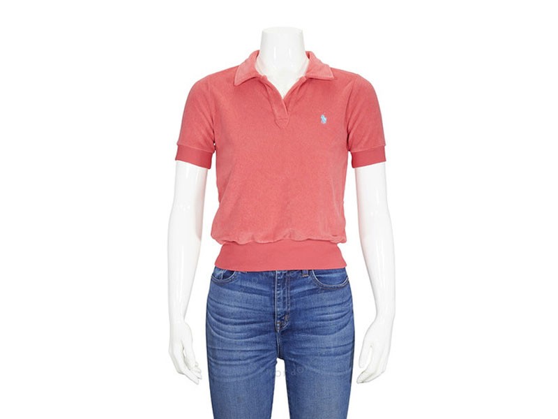 Ralph Lauren Ladies Short Sleeve Knit Polo In Medium Red Shirt